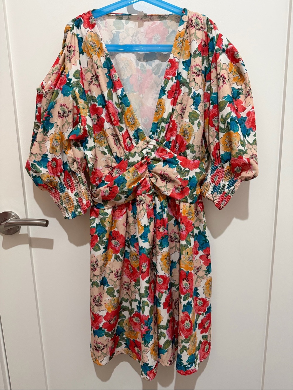 Floral V-Neck Puff Sleeve Dress in Multi